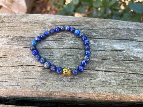 Bracelet élastique en Lapis Lazuli naturel + perle Bouddha doré - Perles de 6mm