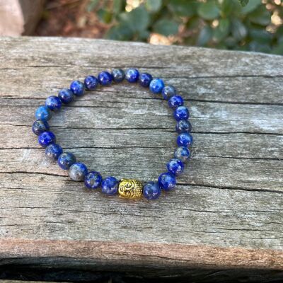 Elastisches Armband aus natürlichem Lapislazuli + Buddha-Perle - 8 mm Perlen