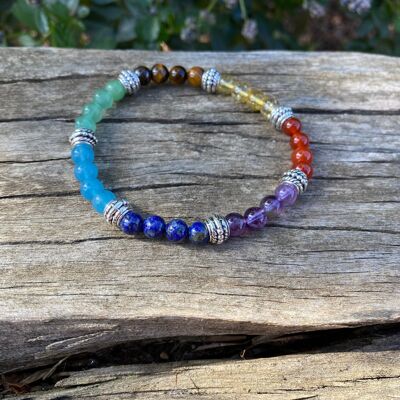 Pulsera elástica 7 chakras en piedras semipreciosas - Pulsera con separaciones de plata