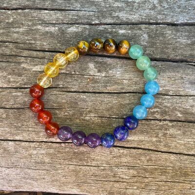 Pulsera elastica 7 chakras en piedras semipreciosas - Pulsera sin separaciones plata