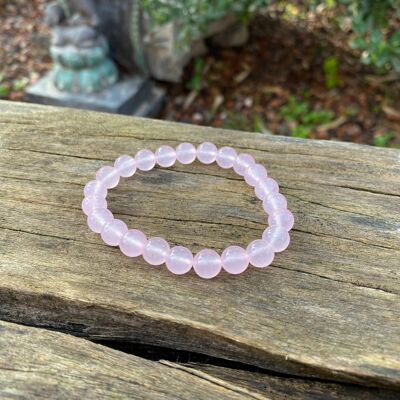 Natural Rose Quartz Lithotherapy Elastic Bracelet - 8mm Beads