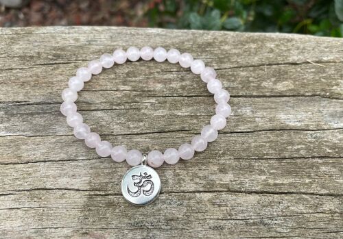 Bracelet élastique de Lithothérapie en Quartz Rose naturel - Perles de 6mm Signe Om