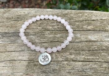 Bracelet élastique de Lithothérapie en Quartz Rose naturel - Perles de 6mm Signe Om 1