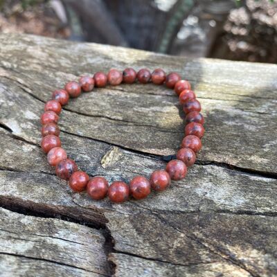 Bracciale elastico per litoterapia con diaspro rosso - Perline da 8 mm