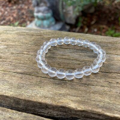 Natural Rock Crystal Lithotherapy Elastic Bracelet - 8mm Beads