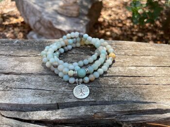 Bracelet Mala 108 perles en Amazonite et médaille symbole Arbre de Vie 2