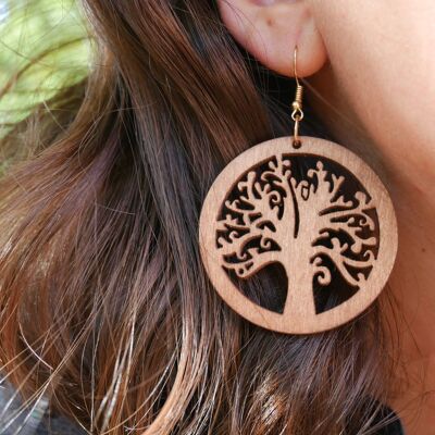 Boucles d'oreilles Arbre de Vie en bois