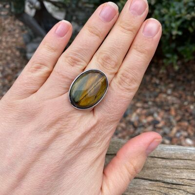 Oval Stone Adjustable Ring in Natural Tiger Eye