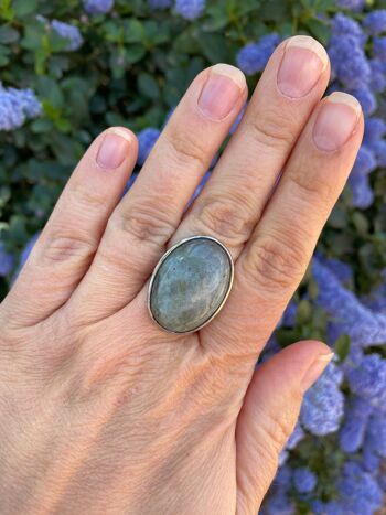 Bague réglable Pierre ovale en Labradorite naturelle 4