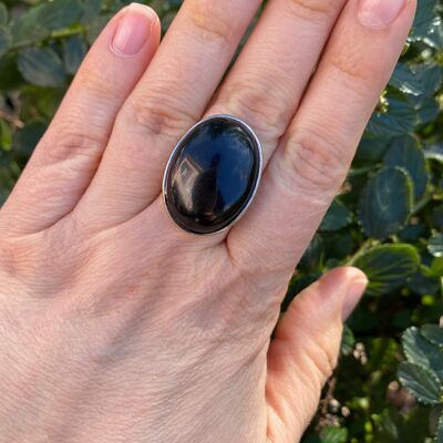 Natural Onyx Oval Adjustable Ring