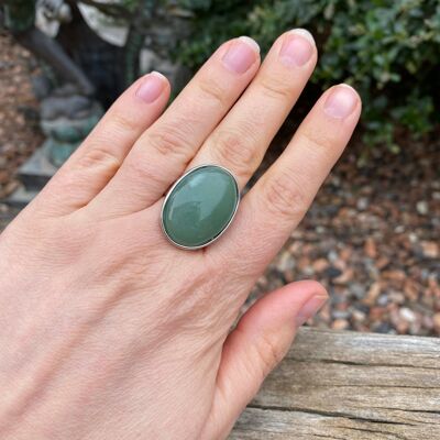 Adjustable oval stone ring in natural Aventurine