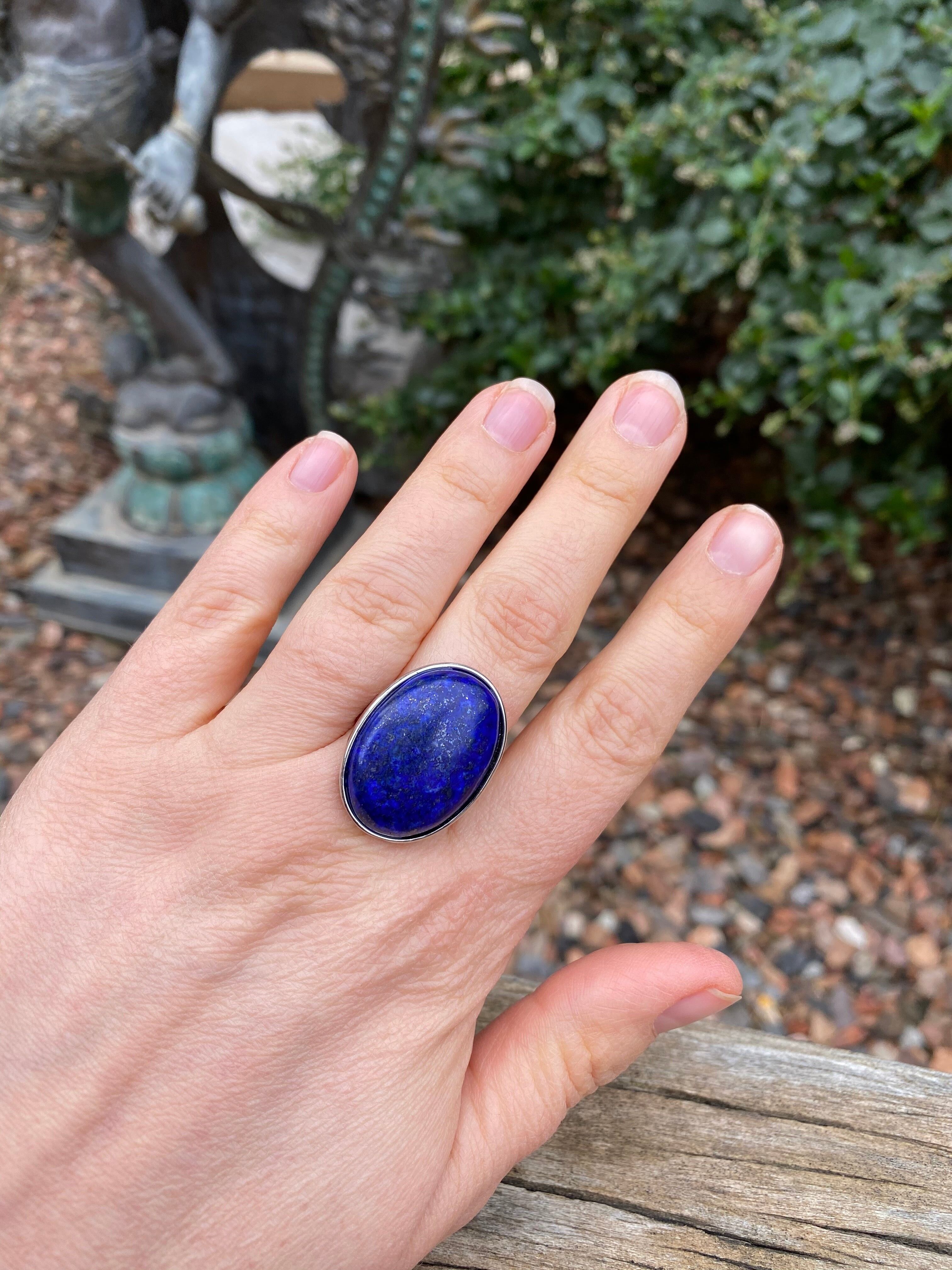 Buy wholesale Adjustable oval stone ring in natural Lapis Lazuli