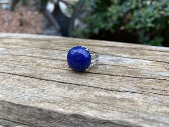 Bague réglable Pierre ronde en Lapis Lazuli naturel 2