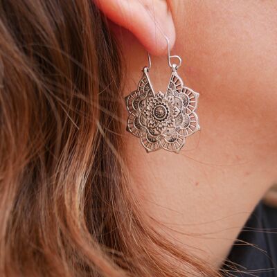 Lotus silver lace oriental bohemian earrings