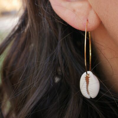 Hoop earrings and cowrie shells - Golden hoops