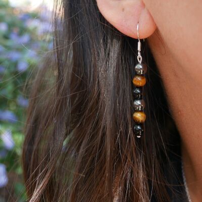 Tiger's Eye, Hematite and Black Onyx "Triple Protection" Dangling Earrings