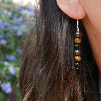 Tiger's Eye, Hematite and Black Onyx "Triple Protection" Dangling Earrings