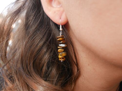 Boucles d'oreilles pendantes en Oeil de tigre naturel