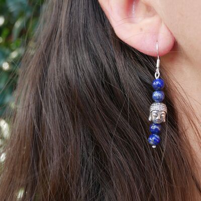 Boucles d'oreilles pendantes en Lapis Lazuli et tête de bouddha