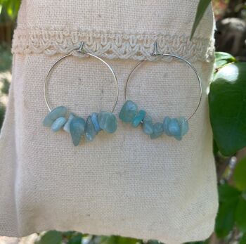 Boucles d'oreilles créoles en Amazonite naturelle 3