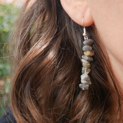 Boucles d'oreilles pendantes en labradorite naturelle