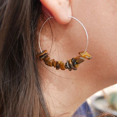 Natural tiger eye hoop earrings