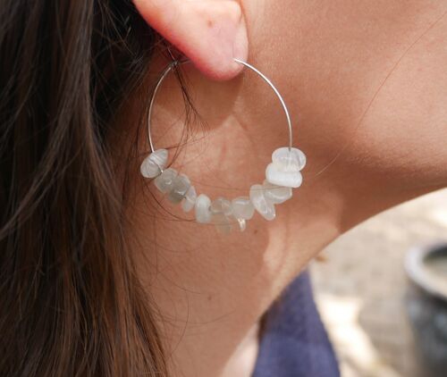 Boucles d'oreilles créoles en Pierre de Lune naturelle