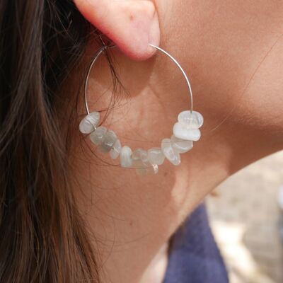 Boucles d'oreilles créoles en Pierre de Lune naturelle