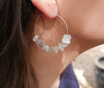 Boucles d'oreilles créoles en Pierre de Lune naturelle 1