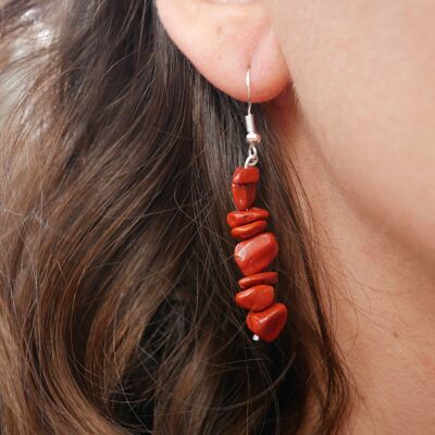 Boucles d'oreilles pendantes en Jaspe Rouge naturel