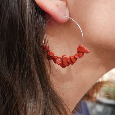 Boucles d'oreilles créoles en Jaspe Rouge naturel