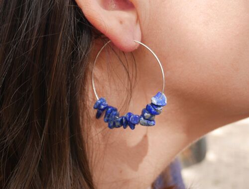 Boucles d'oreilles créoles en Lapis Lazuli naturel