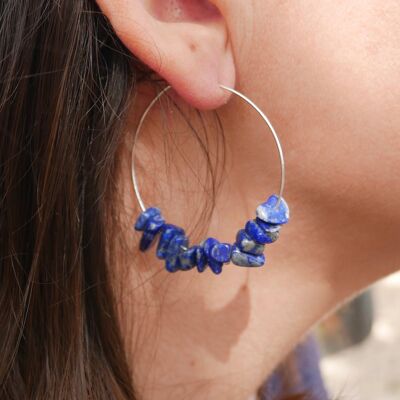 Boucles d'oreilles créoles en Lapis Lazuli naturel