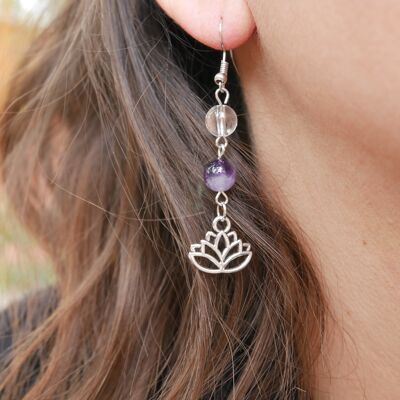 Amethyst and Crystal earrings with a Lotus charm