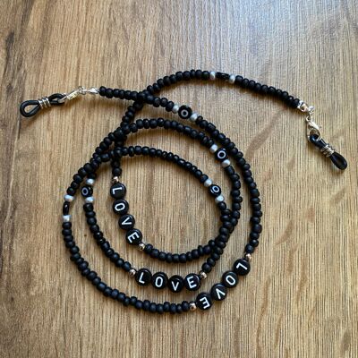 Chain, sunglasses cord, smoked black beads and Turkish Eye Nazar Boncuk