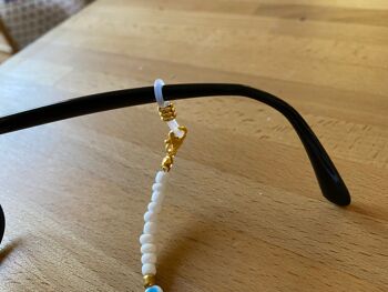 Chaîne cordons à lunettes de soleil, perles blanches et Oeil Turc Nazar Boncuk 4