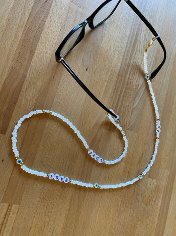 Chaîne cordons à lunettes de soleil, perles blanches et Oeil Turc Nazar Boncuk 8