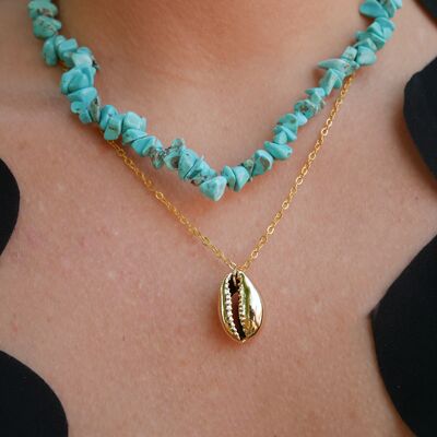 Necklace in natural stones and cowrie shell - Howlite Turquoise