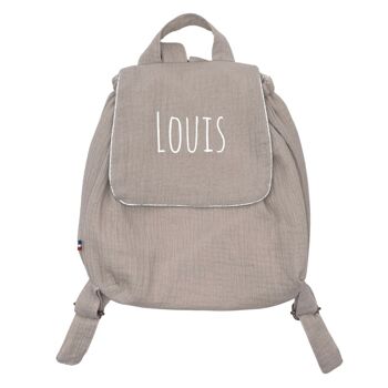 Sac à dos en double gaze de coton beige personnalisable avec un prénom 4