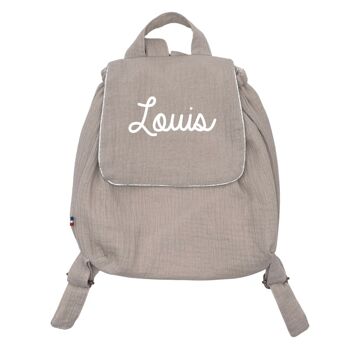 Sac à dos en double gaze de coton beige personnalisable avec un prénom 7