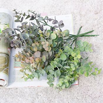 Plante artificielle d'herbe d'eucalyptus Mori nordique - 5 fourchettes petite poignée fausse fleur de feuille en plastique 1