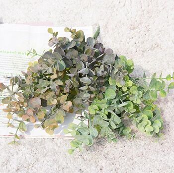 Plante artificielle d'herbe d'eucalyptus Mori nordique - 5 fourchettes petite poignée fausse fleur de feuille en plastique 2