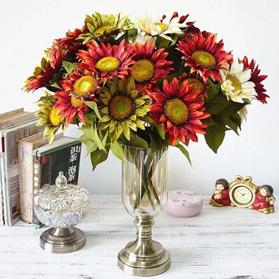 Grands bouquets artificiels-13 tournesols, faux arrangements de plantes pour la décoration