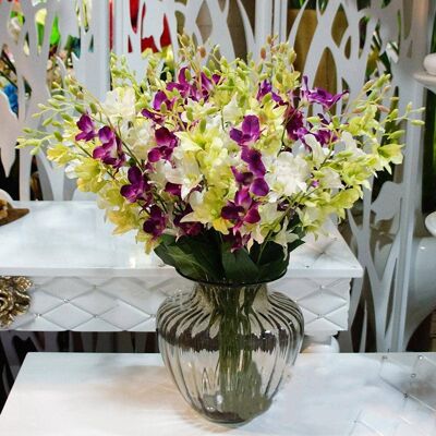 Künstliche einzweigige Cattleya-Orchideenblume, Kunstblätter aus Kunststoff