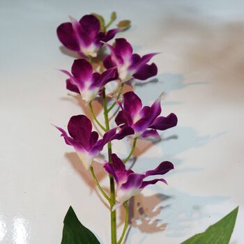 Fleur artificielle d'orchidée de Cattleya à branche unique, arrangement de fausses feuilles en plastique 3