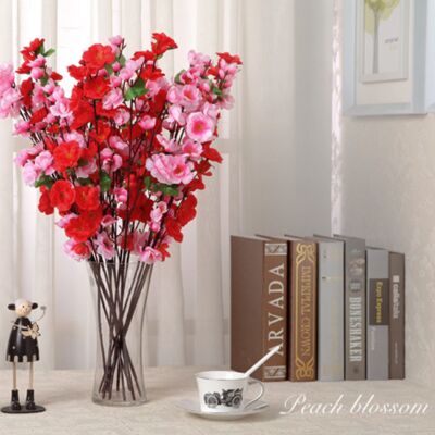 Decoración de flores artificiales de flor de melocotón, paquete de 6 flores falsas de seda de flor de cerezo