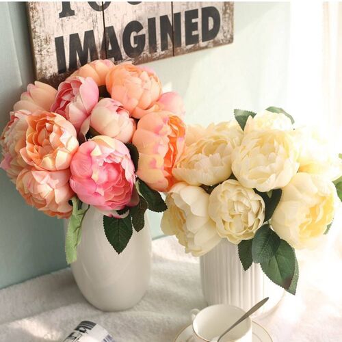 Round Peony Rose Artificial Flower - Silk Cloth Simulation with 6 Head and 27cm Long
