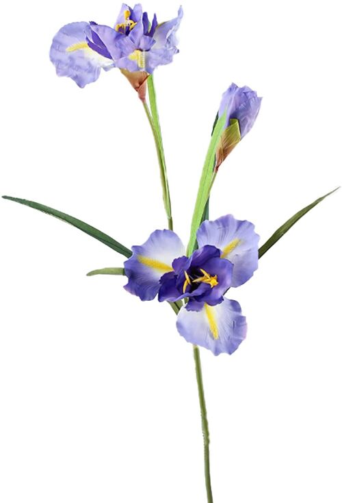 Single Branch 3 Headed Artificial Iris Flowers with Long Stems
