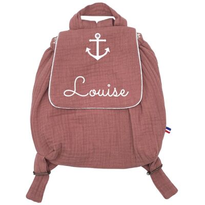 Customizable backpack in double gauze old rose marine anchor