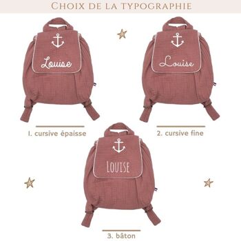 Sac à dos personnalisable en double gaze vieux rose ancre marine 2